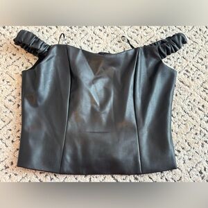 NWT Dynamite Bare PU Off Shoulder faux leather Top Jet Black XS